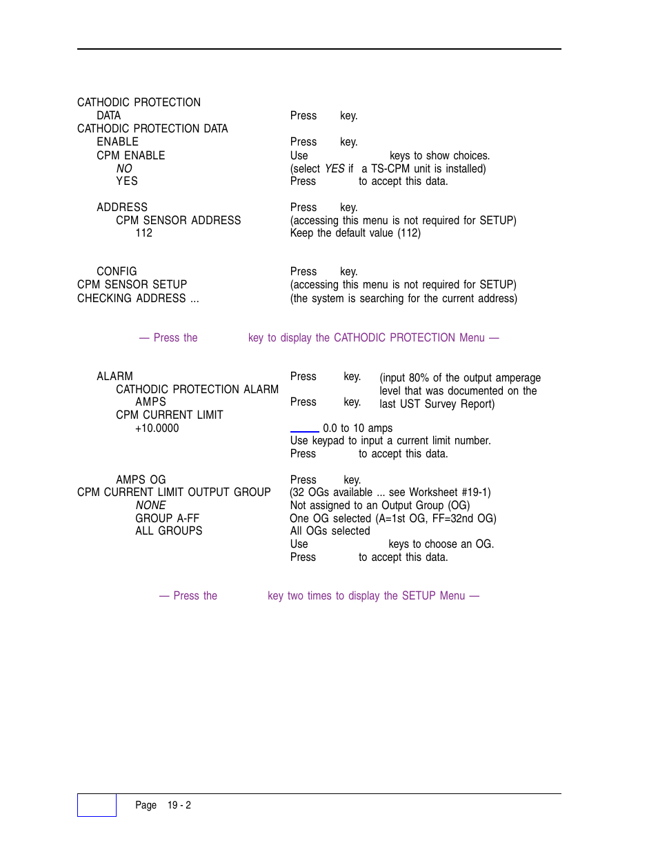 Cpm menu (continued ... from previous page) | Franklin Fueling Systems Tank Sentinel (TS-1001, 2001, 504, & 508) Setup Programming Guide User Manual | Page 110 / 184