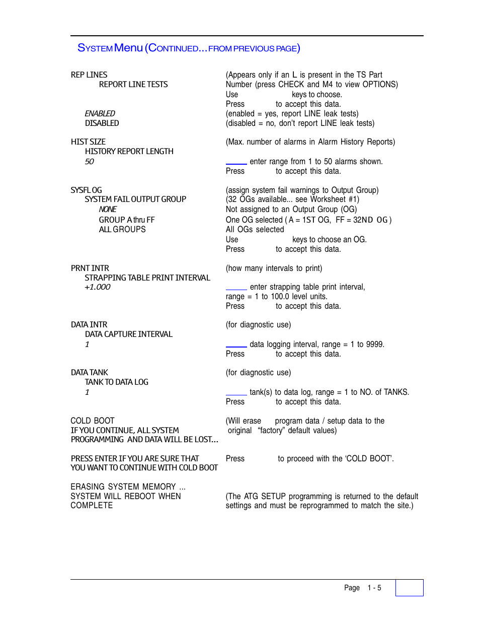 Menu (c | Franklin Fueling Systems Tank Sentinel (TS-1001, 2001, 504, & 508) Setup Programming Guide User Manual | Page 21 / 184