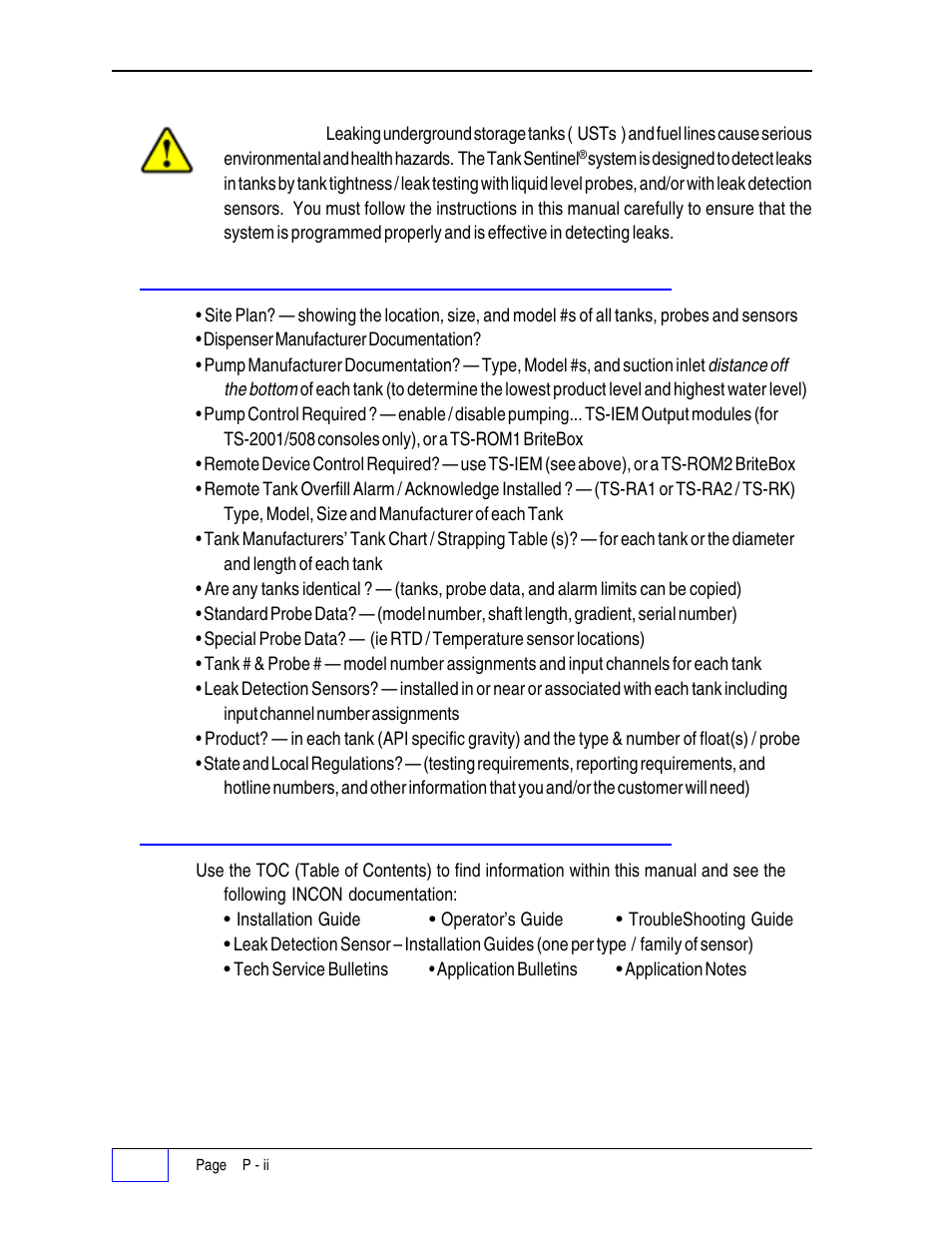 Before you begin - read this p, Site information required p, Other sources of information p | Franklin Fueling Systems Tank Sentinel (TS-1001, 2001, 504, 508 & 750) Setup Programming Guide User Manual | Page 10 / 184