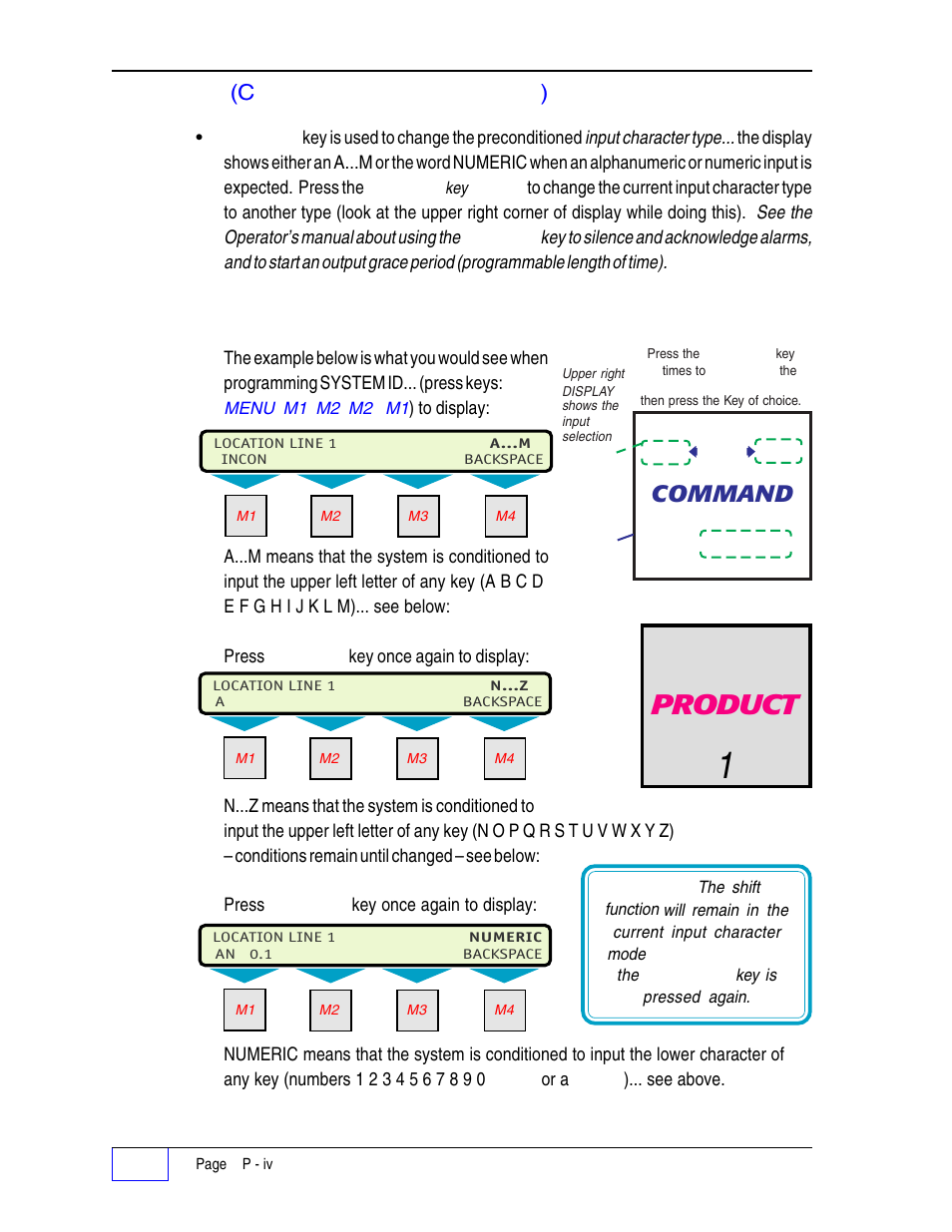 Alpha-numeric input p, Product, Command | Key action (c | Franklin Fueling Systems Tank Sentinel (TS-1001, 2001, 504, 508 & 750) Setup Programming Guide User Manual | Page 12 / 184