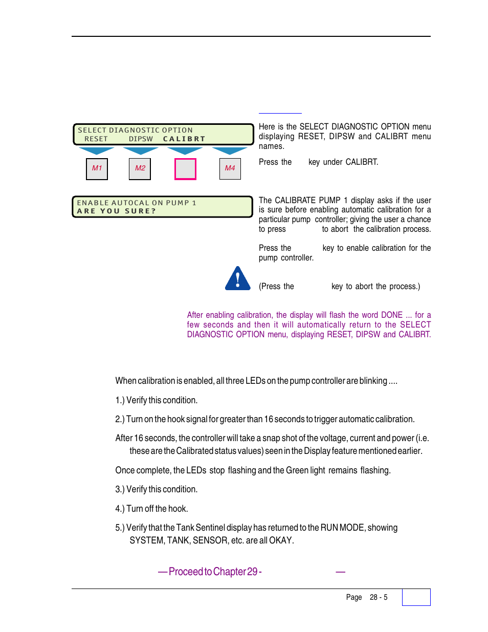 Calibrt menu 28, Calibrt 28, Calibration procedure 28 | Franklin Fueling Systems Tank Sentinel (TS-1001, 2001, 504, 508 & 750) Setup Programming Guide User Manual | Page 164 / 184
