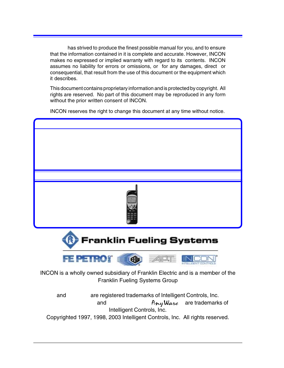 Notice, Need help ? contact incon at | Franklin Fueling Systems Tank Sentinel (TS-1001, 2001, 504, 508 & 750) Setup Programming Guide User Manual | Page 2 / 184