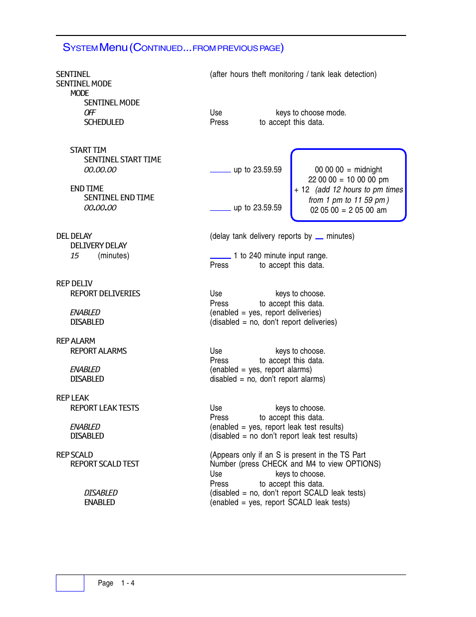 Menu (c | Franklin Fueling Systems Tank Sentinel (TS-1001, 2001, 504, 508 & 750) Setup Programming Guide User Manual | Page 20 / 184