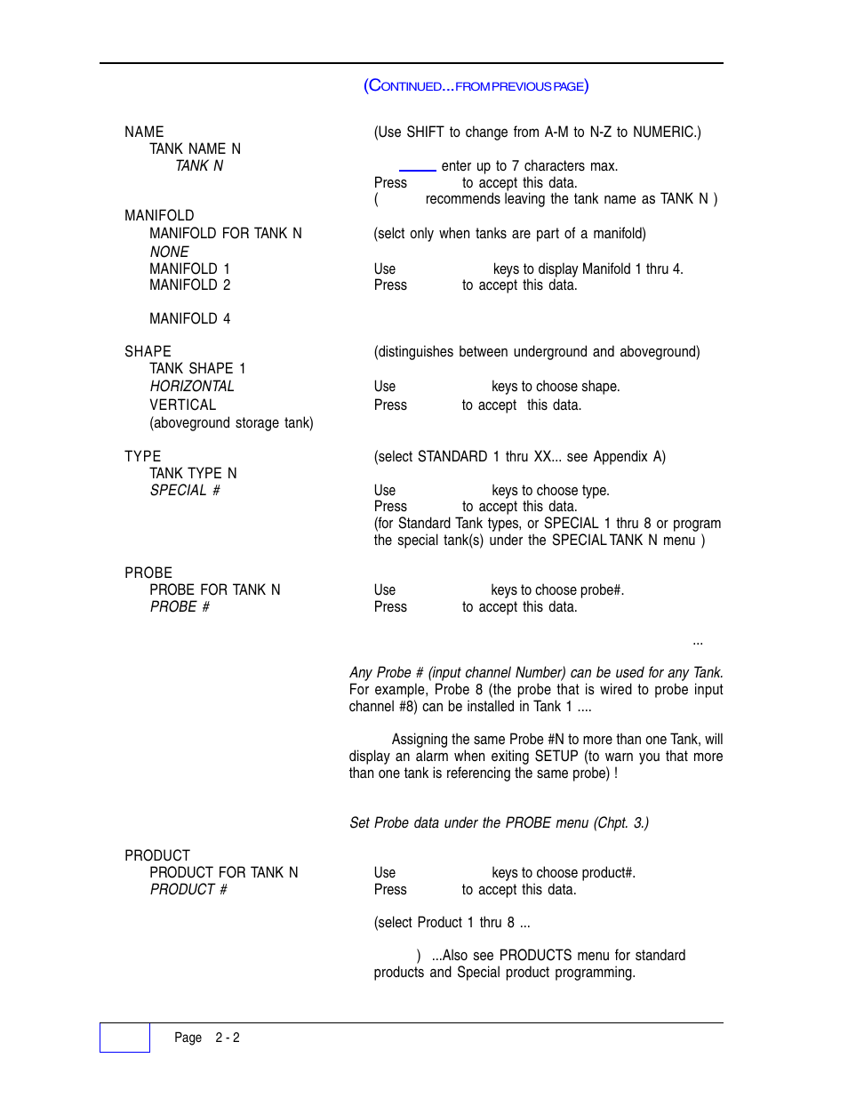 Tanks – tank data n menu | Franklin Fueling Systems Tank Sentinel (TS-1001, 2001, 504, 508 & 750) Setup Programming Guide User Manual | Page 25 / 184