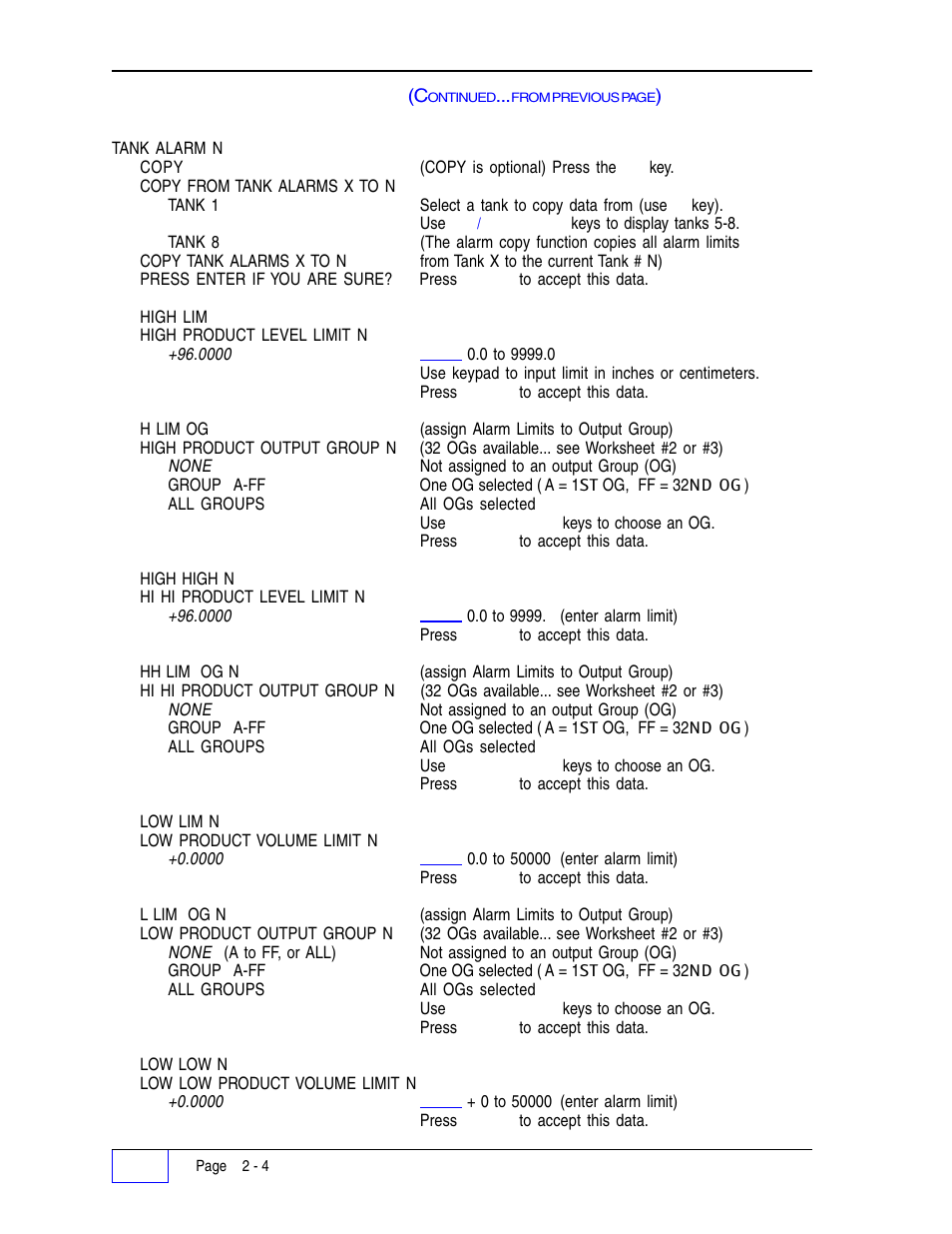 Tanks – tank data n menu | Franklin Fueling Systems Tank Sentinel (TS-1001, 2001, 504, 508 & 750) Setup Programming Guide User Manual | Page 27 / 184