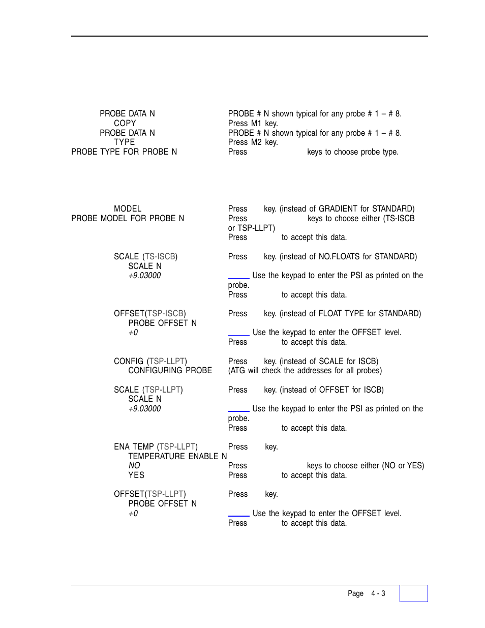 Probes - pressure probe data menu 4, Probes – pressure probe data menu | Franklin Fueling Systems Tank Sentinel (TS-1001, 2001, 504, 508 & 750) Setup Programming Guide User Manual | Page 38 / 184