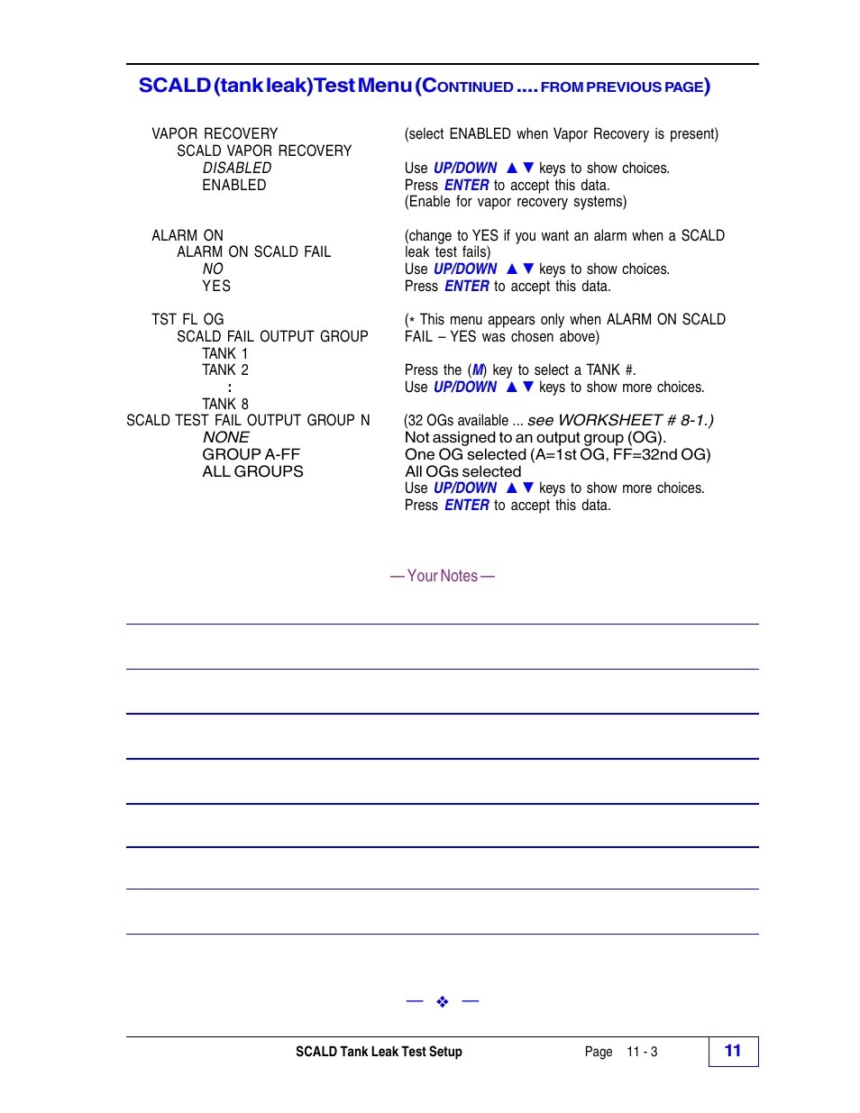Scald (tank leak) test menu (c | Franklin Fueling Systems Tank Sentinel (TS-1001, 2001, 504, 508 & 750) Setup Programming Guide User Manual | Page 76 / 184