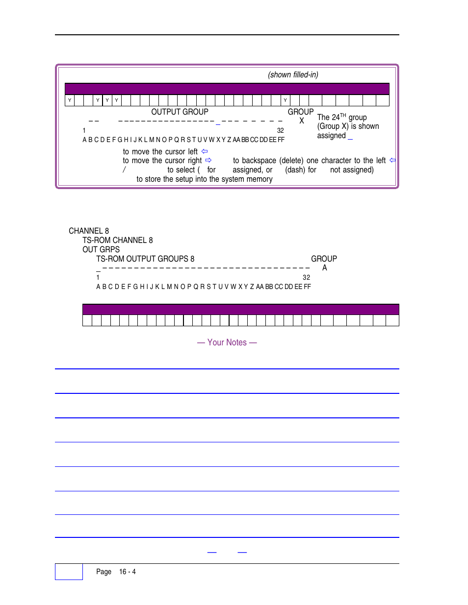 Ts-rom menu (c, Ts-rom channel 8 output group (alarm assignment) | Franklin Fueling Systems Tank Sentinel (TS-1001, 2001, 504, 508 & 750) Setup Programming Guide User Manual | Page 95 / 184