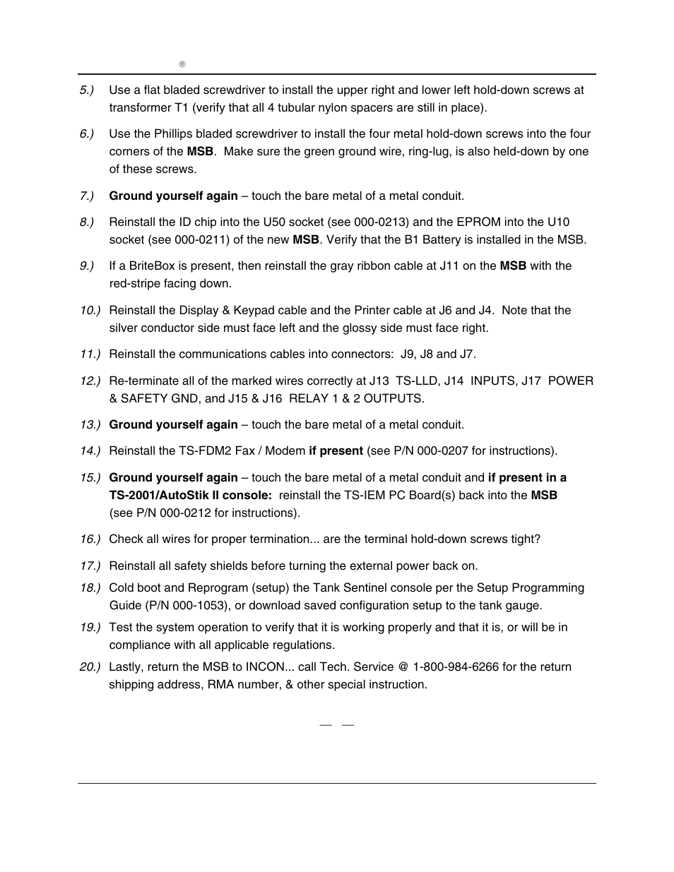 Replacement part instructions | Franklin Fueling Systems Main System Board for Tank Sentinel, AutoStik, BulkStik ATGs User Manual | Page 4 / 4