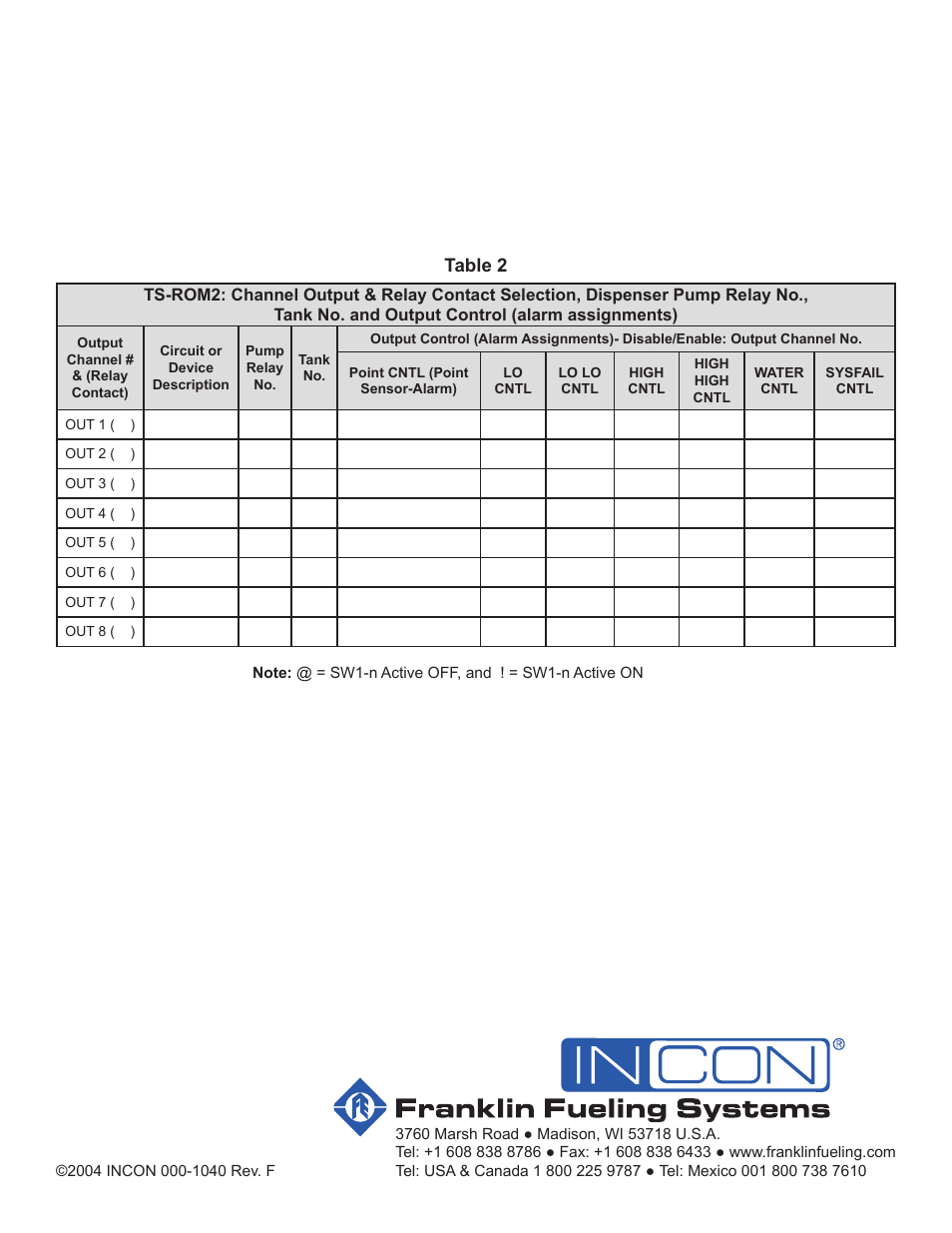 Table 2 | Franklin Fueling Systems TS-ROM2 User Manual | Page 8 / 8