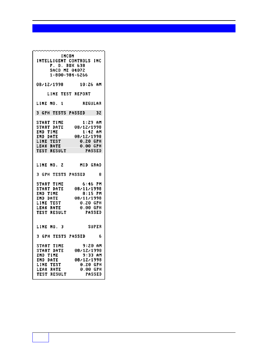 Line leak test history report 3 | Franklin Fueling Systems Tank Sentinel (TS-1001, 2001, 504, 508 & 750) Operators Guide Rev. D User Manual | Page 49 / 100