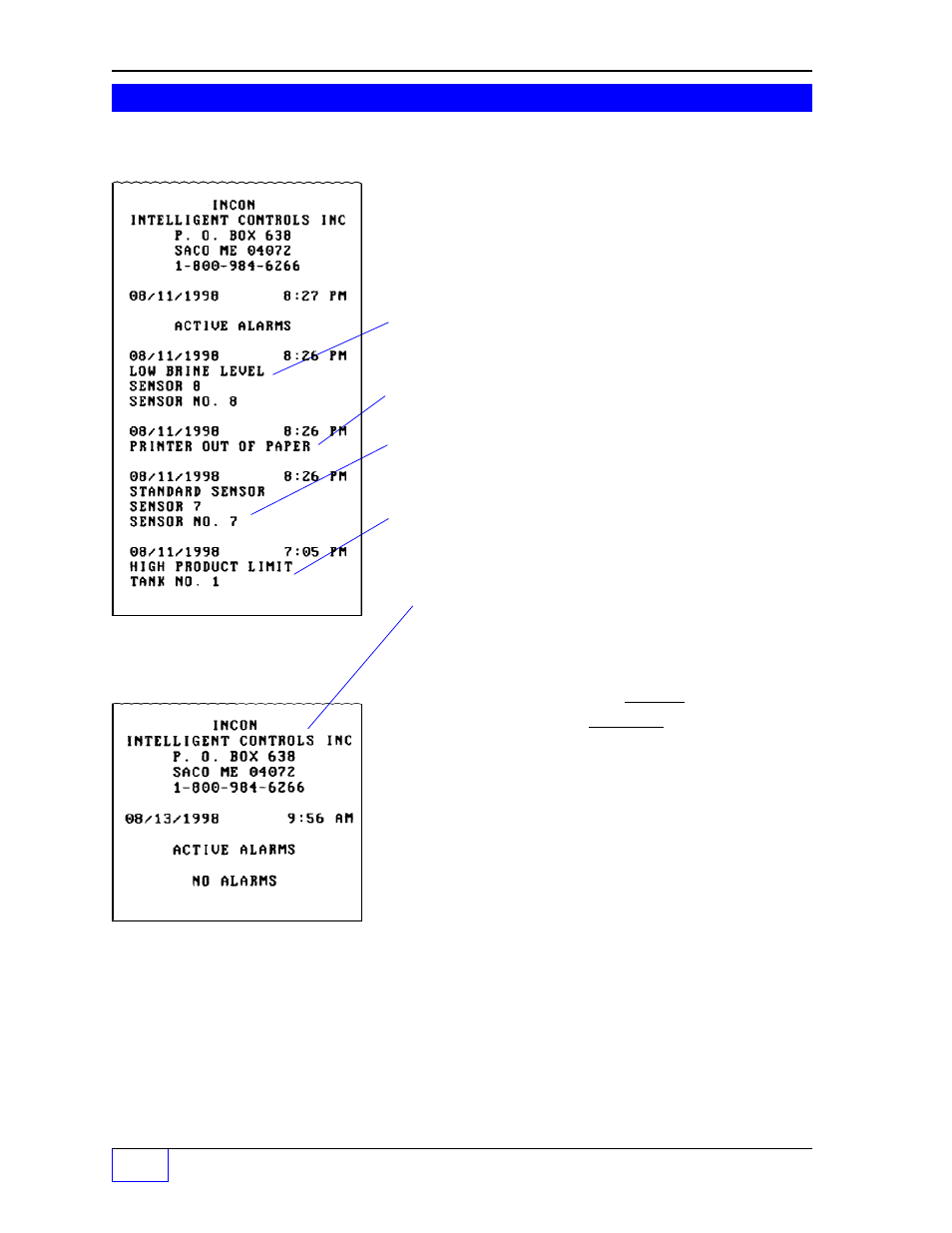 All alarm history report 3 | Franklin Fueling Systems Tank Sentinel (TS-1001, 2001, 504, 508 & 750) Operators Guide Rev. D User Manual | Page 55 / 100