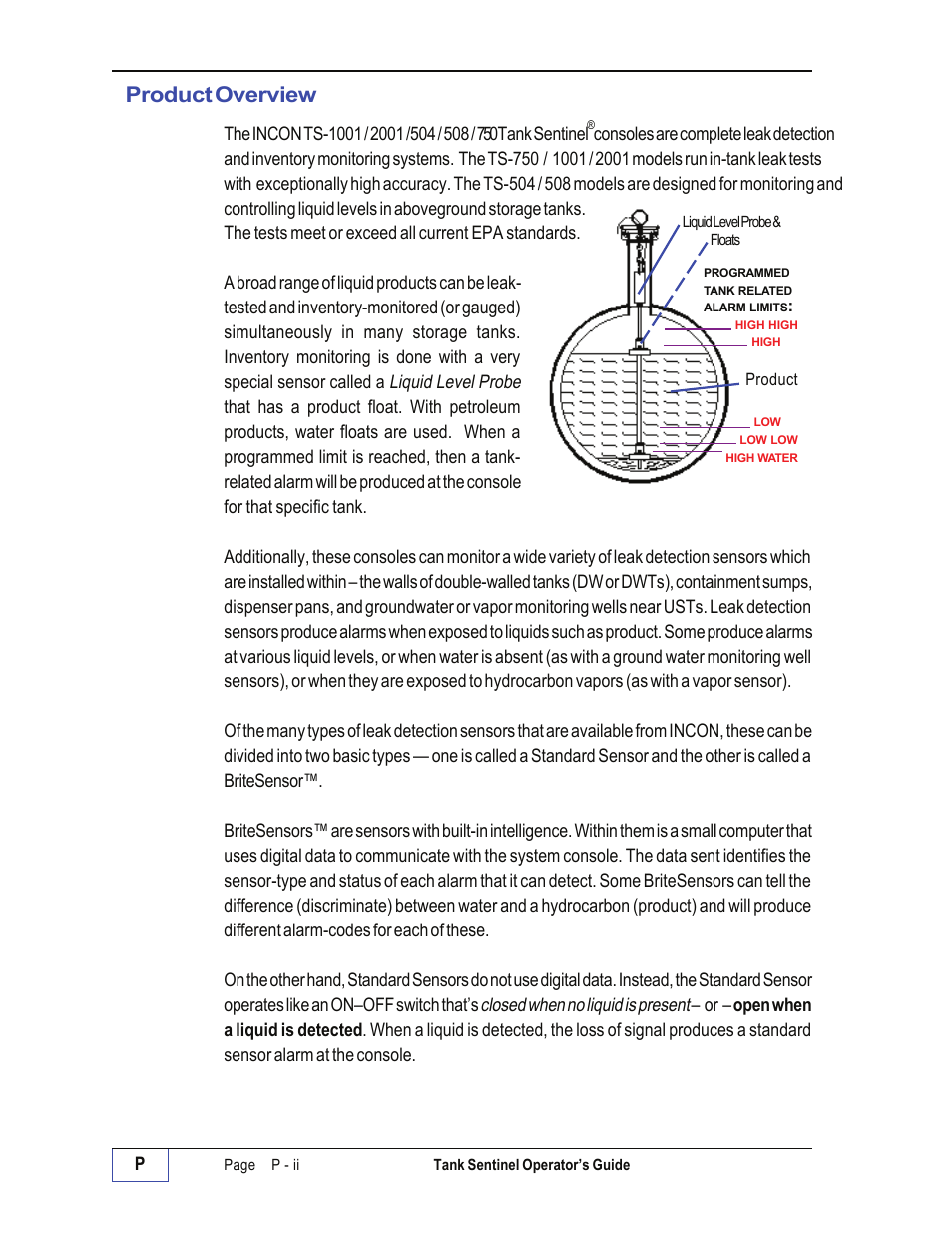 Product overview p, Product overview | Franklin Fueling Systems Tank Sentinel (TS-1001, 2001, 504, 508 & 750) Operators Guide Rev. D User Manual | Page 8 / 100