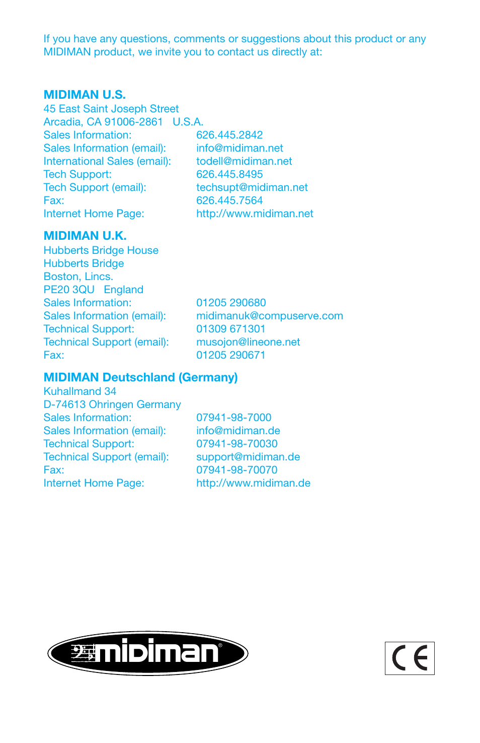 M-AUDIO SAM User Manual | Page 17 / 17