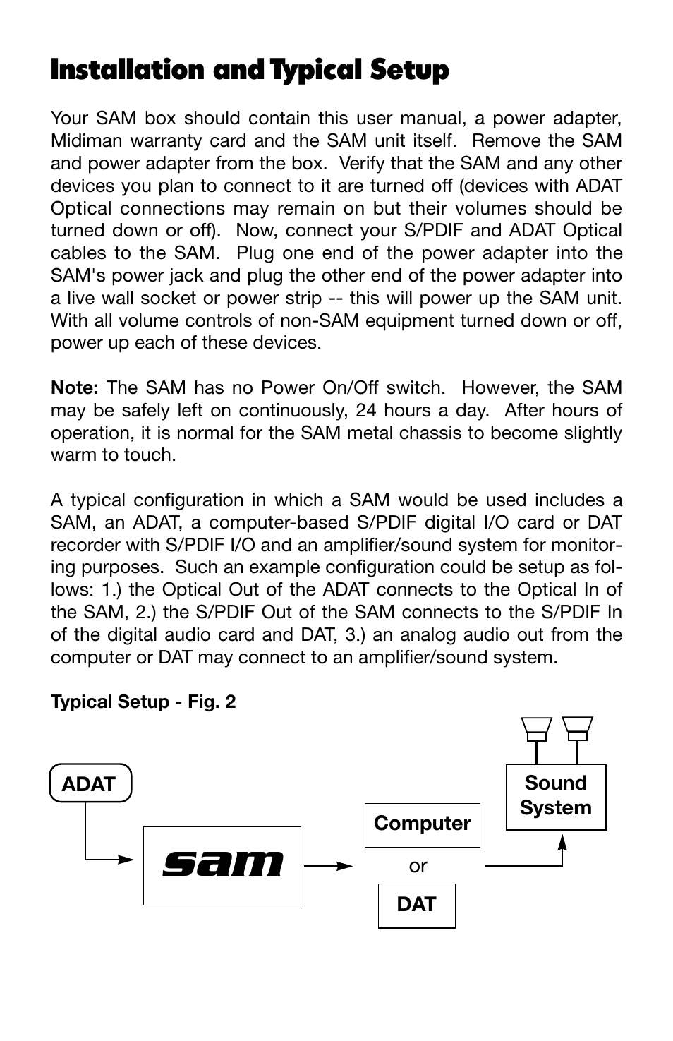 Installation and typical setup | M-AUDIO SAM User Manual | Page 9 / 17