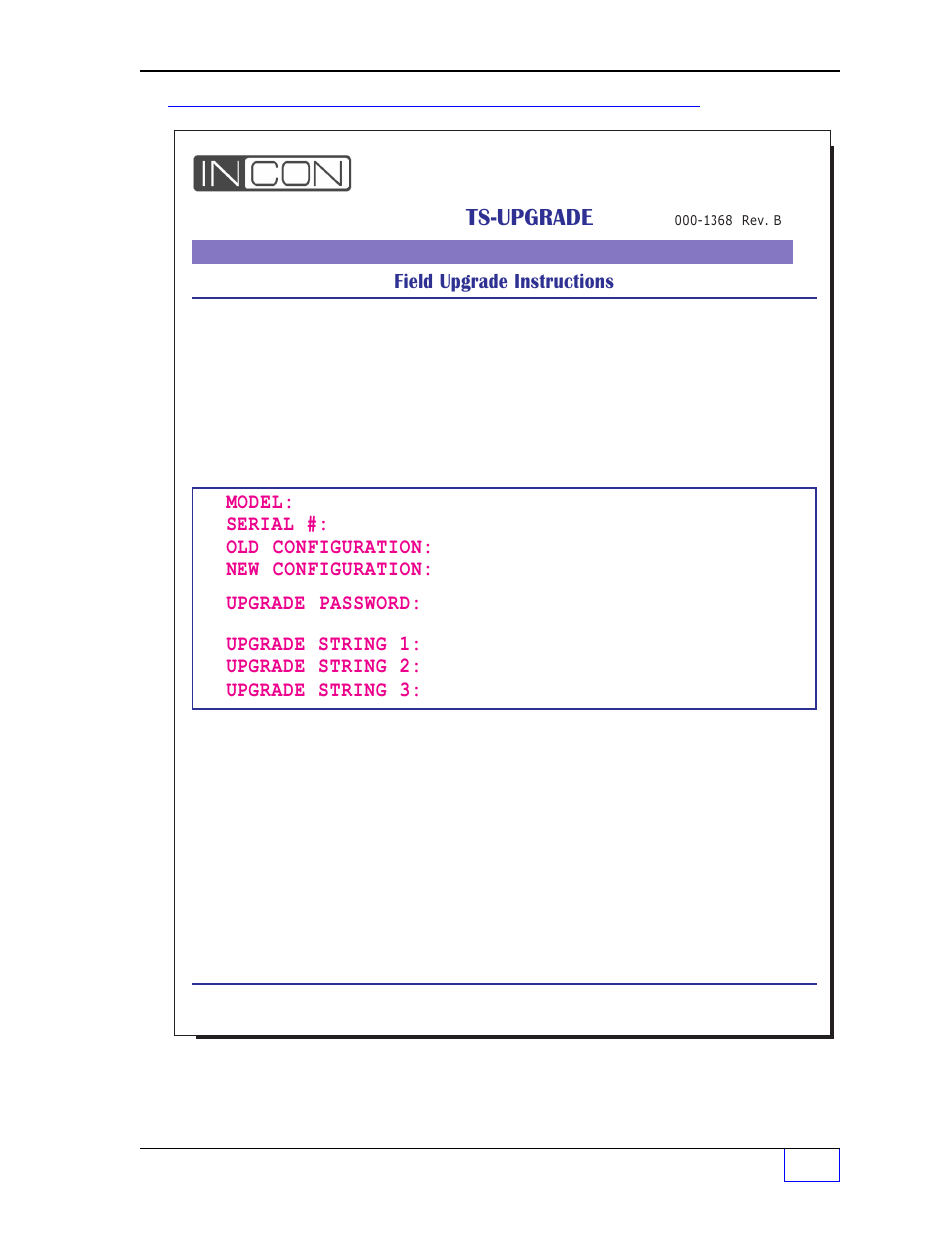 Sample ts-upgrade, Tank sentinel, Field upgrade instructions | Franklin Fueling Systems Tank Sentinel (TS-1001, 2001, 504, 508 & 750) Operators Guide Rev. C User Manual | Page 25 / 100