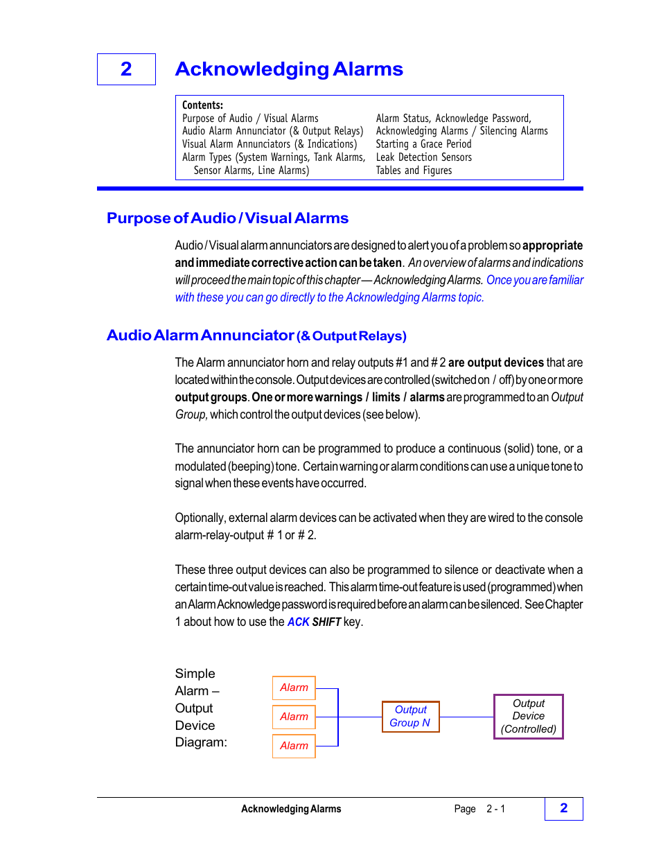 2acknowledging alarms | Franklin Fueling Systems Tank Sentinel (TS-1001, 2001, 504, 508 & 750) Operators Guide Rev. C User Manual | Page 27 / 100