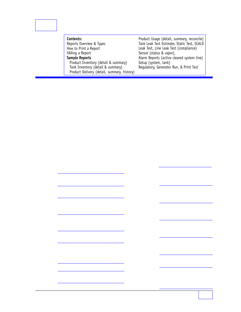 Reports overview 3, Report types (to print / fax) 3, 3tank sentinel reports | Reports overview, Report types (to print / fax) | Franklin Fueling Systems Tank Sentinel (TS-1001, 2001, 504, 508 & 750) Operators Guide Rev. C User Manual | Page 36 / 100