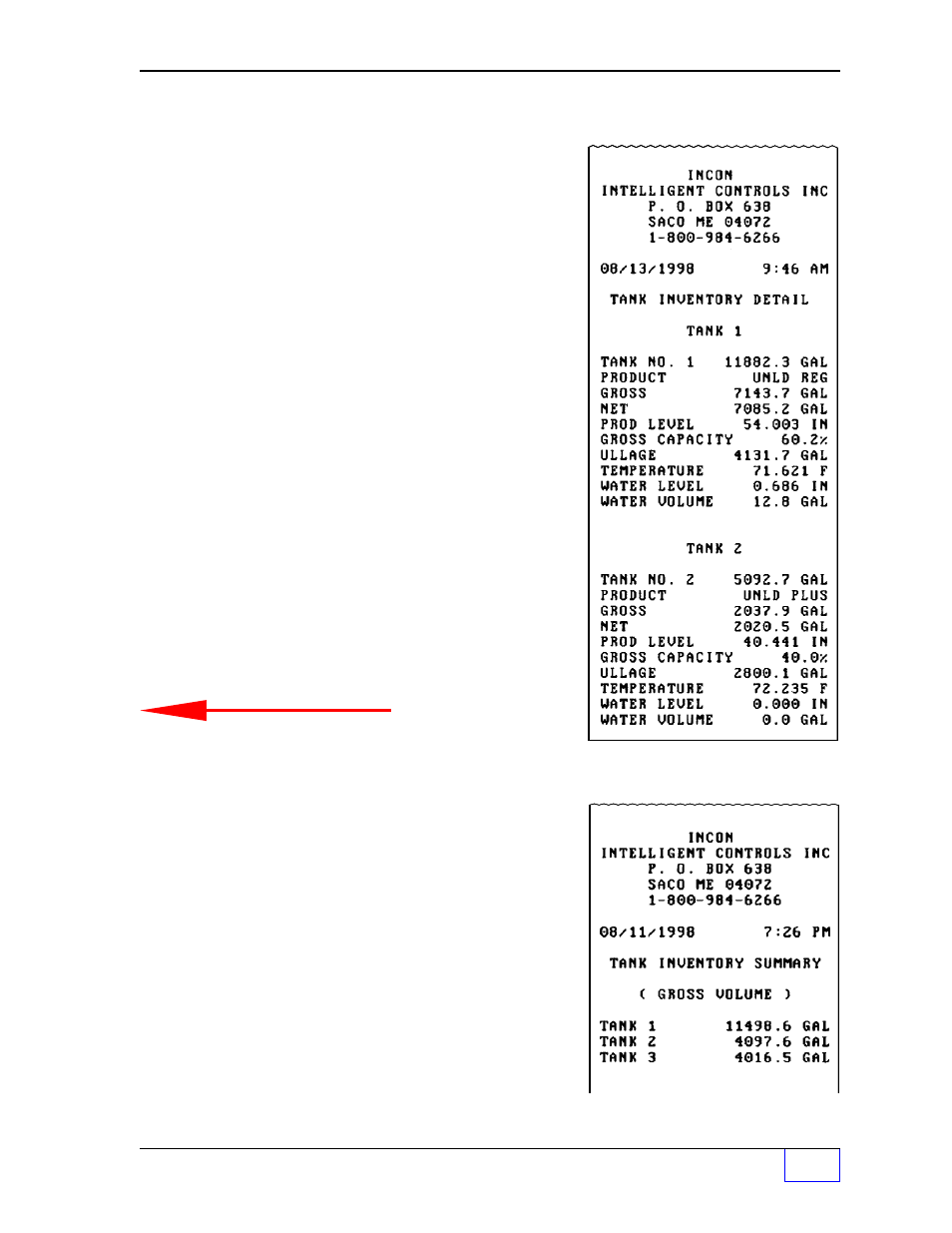 Tank inventory detail report 3, Tank inventory summary report 3 | Franklin Fueling Systems Tank Sentinel (TS-1001, 2001, 504, 508 & 750) Operators Guide Rev. C User Manual | Page 40 / 100