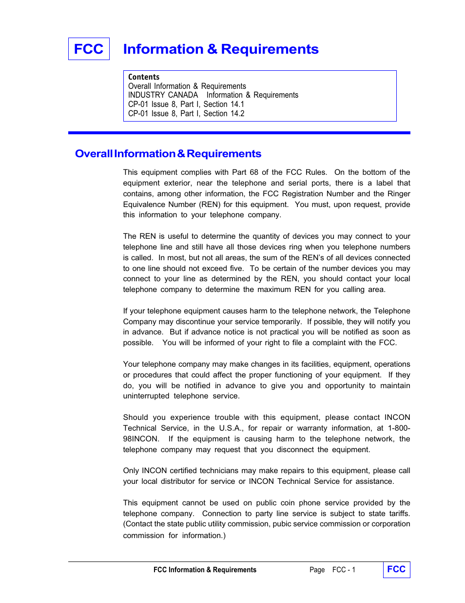 Overall information & requirements fcc, Fcc information & requirements, Overall information & requirements | Franklin Fueling Systems Tank Sentinel (TS-1001, 2001, 504, 508 & 750) Operators Guide Rev. C User Manual | Page 91 / 100