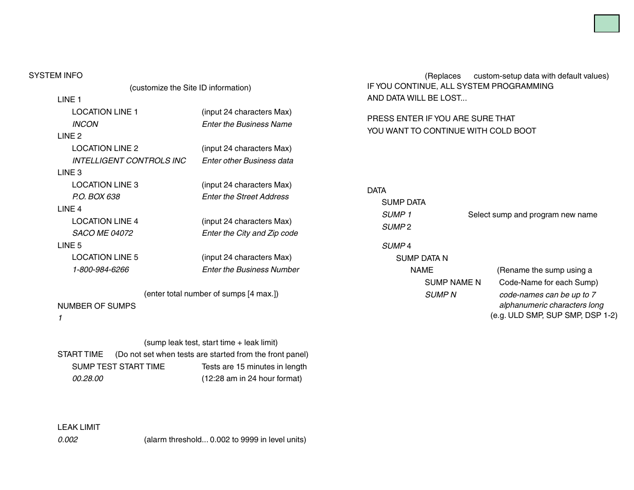 Setup menu, Setup>system menu, Setup>sumps menu | Franklin Fueling Systems TS-STS Sump Test System Kit User Manual | Page 5 / 8