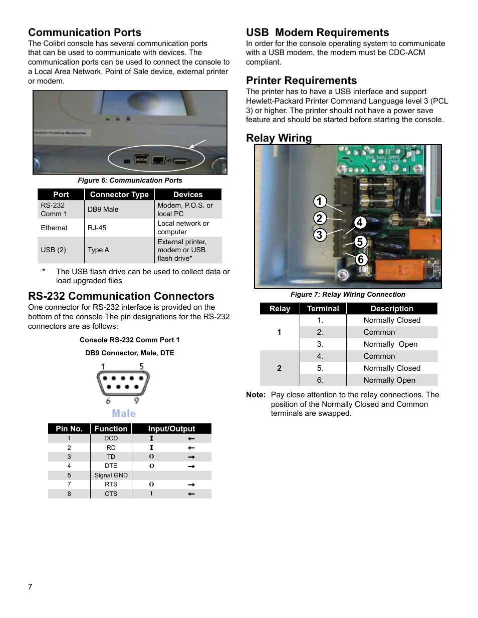 Communication ports, Rs-232 communication connectors, Usb modem requirements | Printer requirements | Franklin Fueling Systems Colibri CL6 Installation Guide User Manual | Page 10 / 12