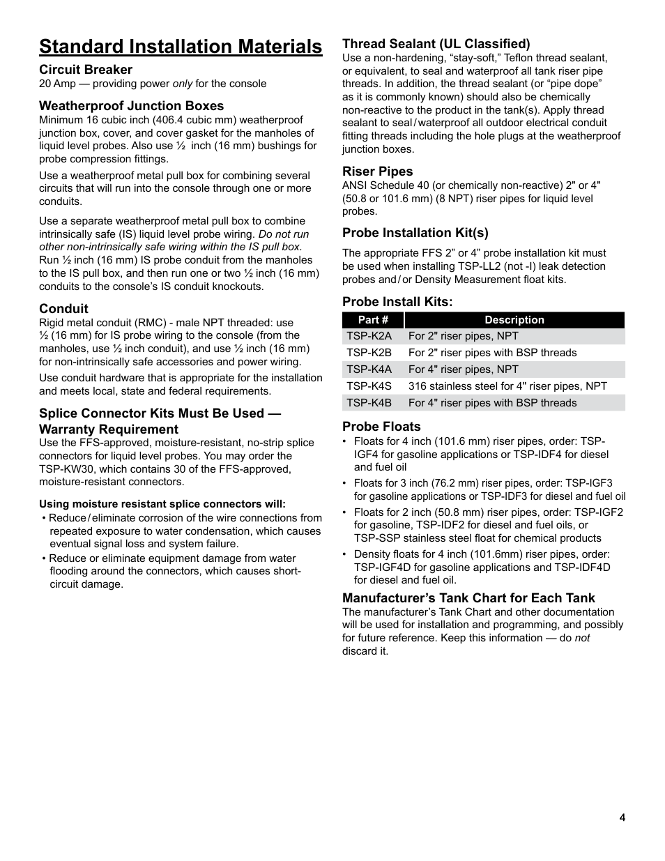 Standard installation materials | Franklin Fueling Systems Colibri CL6 Installation Guide User Manual | Page 7 / 12