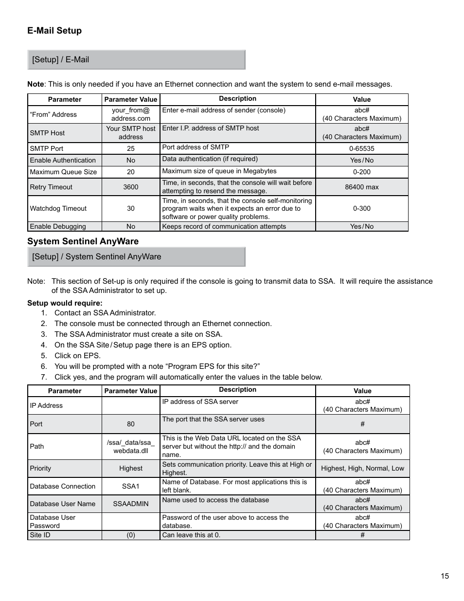 E-mail setup, System sentinel anyware | Franklin Fueling Systems Colibri CL6 Setup and Operators Guide User Manual | Page 15 / 32