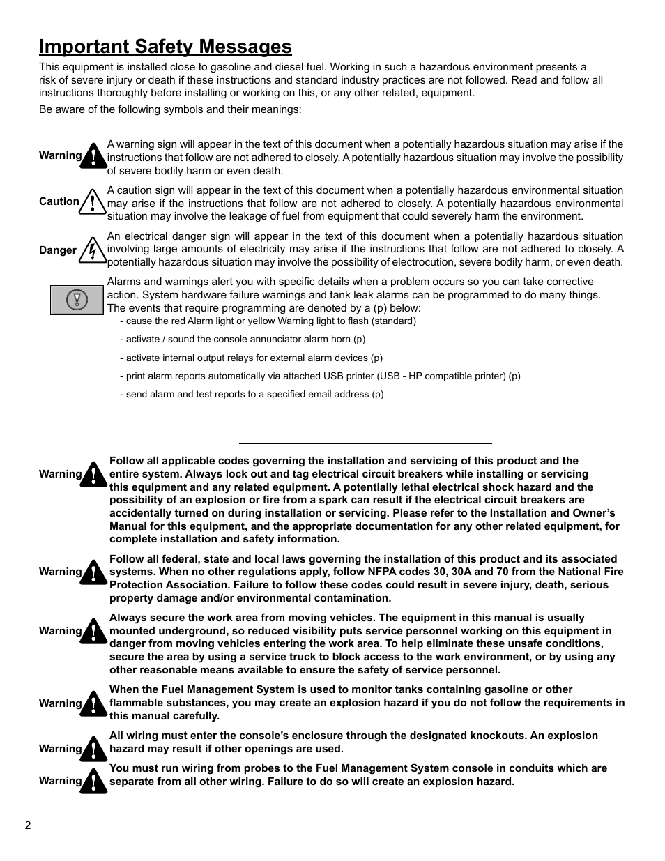 Important safety messages | Franklin Fueling Systems Colibri CL6 Setup and Operators Guide User Manual | Page 2 / 32