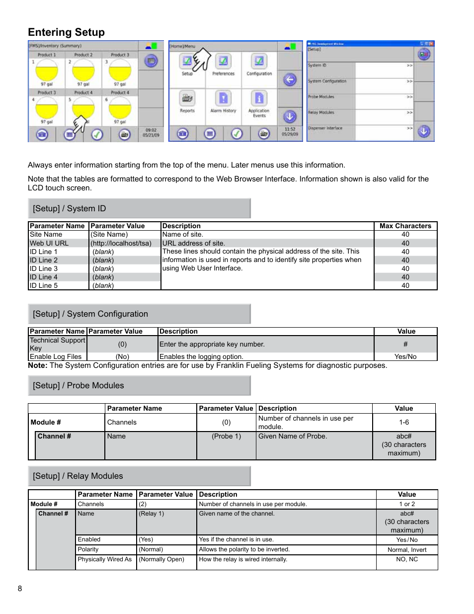 Entering setup | Franklin Fueling Systems Colibri CL6 Setup and Operators Guide User Manual | Page 8 / 32