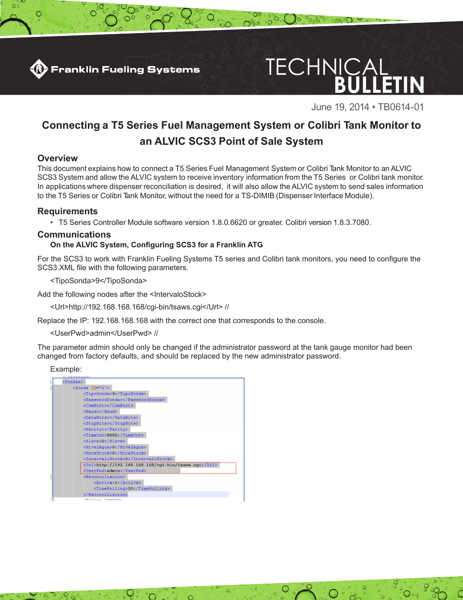 Franklin Fueling Systems Colibri: Connecting a T5 Series Fuel Management System or Colibri Tank Monitor to an ALVIC SCS3 Point of Sale System User Manual | 3 pages