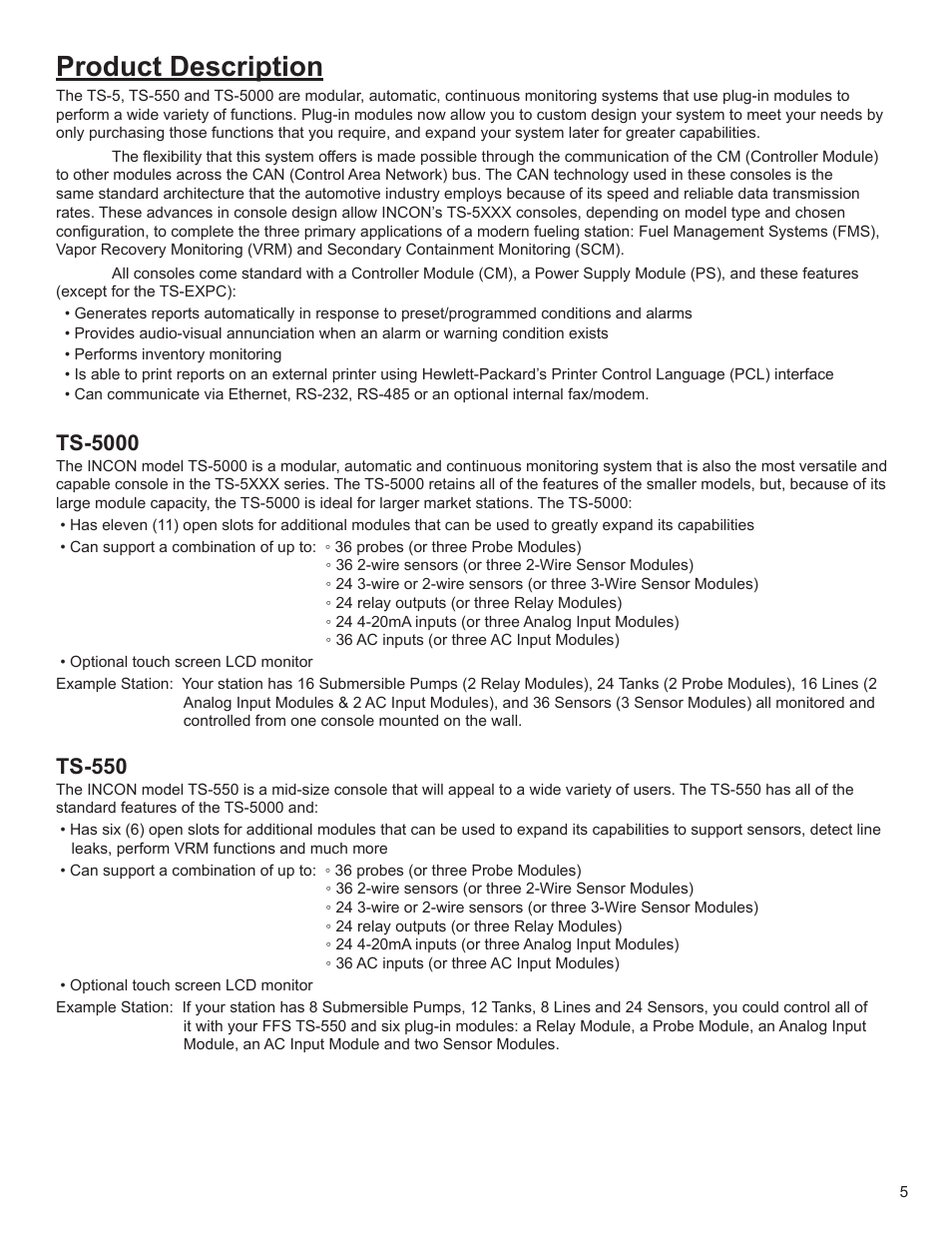 Product description, Ts-5000, Ts-550 | Franklin Fueling Systems T5 Series Fuel Management System Installation Guide User Manual | Page 5 / 30