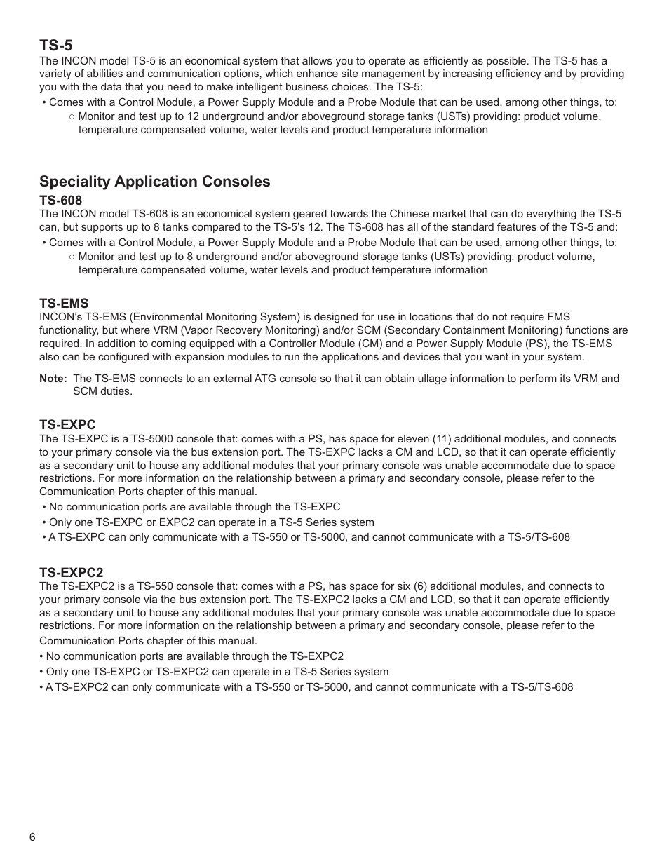 Ts-5, Speciality application consoles | Franklin Fueling Systems T5 Series Fuel Management System Installation Guide User Manual | Page 6 / 30