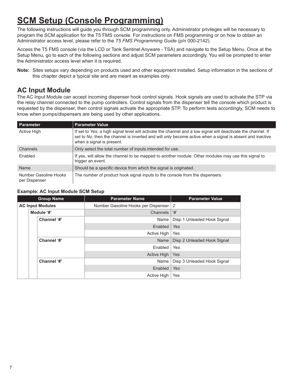 Scm setup (console programming), Ac input module | Franklin Fueling Systems TS-550/TS-5000 consoles Secondary Containment Monitoring User Manual | Page 10 / 28