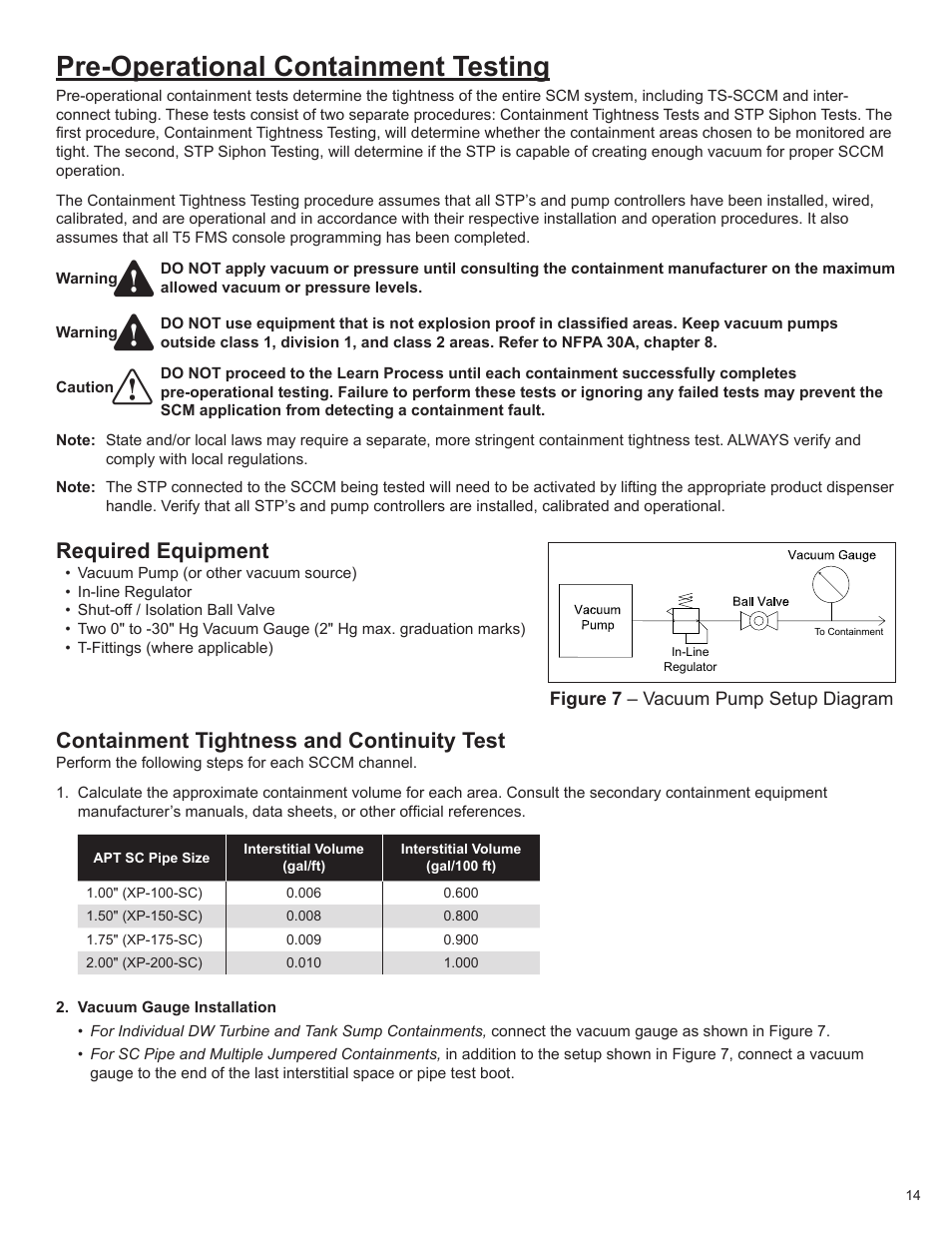 Pre-operational containment testing, Required equipment, Containment tightness and continuity test | Franklin Fueling Systems TS-550/TS-5000 consoles Secondary Containment Monitoring User Manual | Page 17 / 28