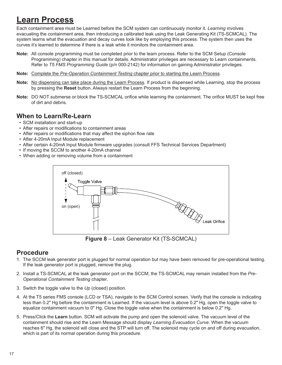 Learn process, When to learn/re-learn, Procedure | Franklin Fueling Systems TS-550/TS-5000 consoles Secondary Containment Monitoring User Manual | Page 20 / 28