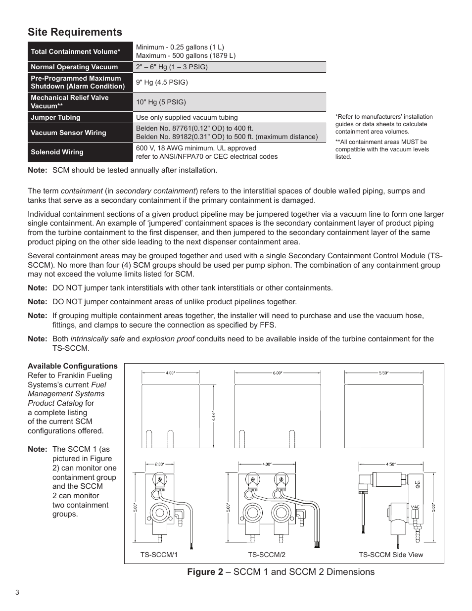 Site requirements, Figure 2 – sccm 1 and sccm 2 dimensions | Franklin Fueling Systems TS-550/TS-5000 consoles Secondary Containment Monitoring User Manual | Page 6 / 28