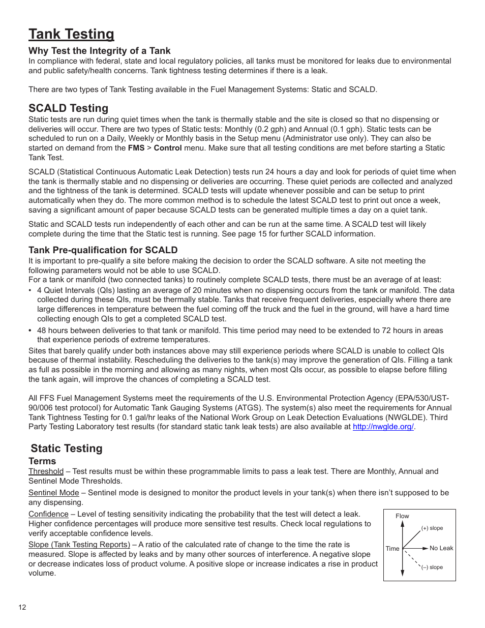 Tank testing, Scald testing, Static testing | Franklin Fueling Systems T5 Series Fuel Management System Operators Guide User Manual | Page 16 / 46