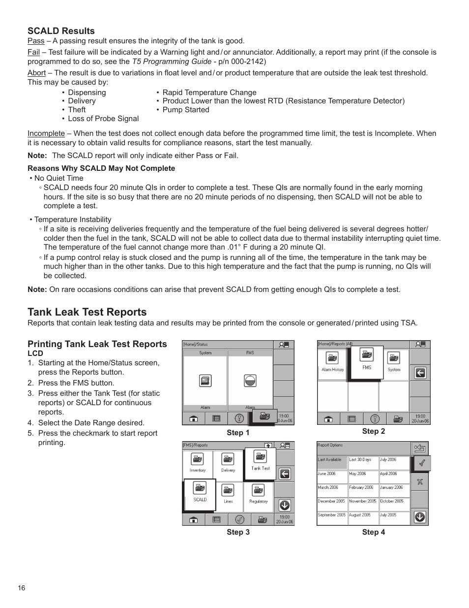 Tank leak test reports | Franklin Fueling Systems T5 Series Fuel Management System Operators Guide User Manual | Page 20 / 46