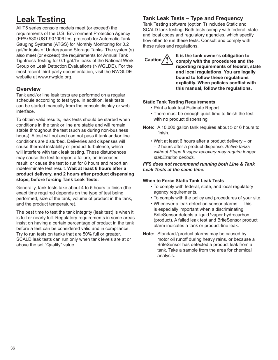 Leak testing | Franklin Fueling Systems T5 Series Fuel Management System Programming Guide User Manual | Page 40 / 66