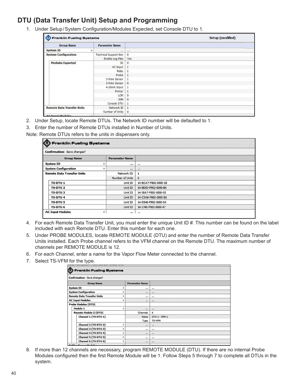 Dtu (data transfer unit) setup and programming | Franklin Fueling Systems T5 Series Fuel Management System Programming Guide User Manual | Page 44 / 66