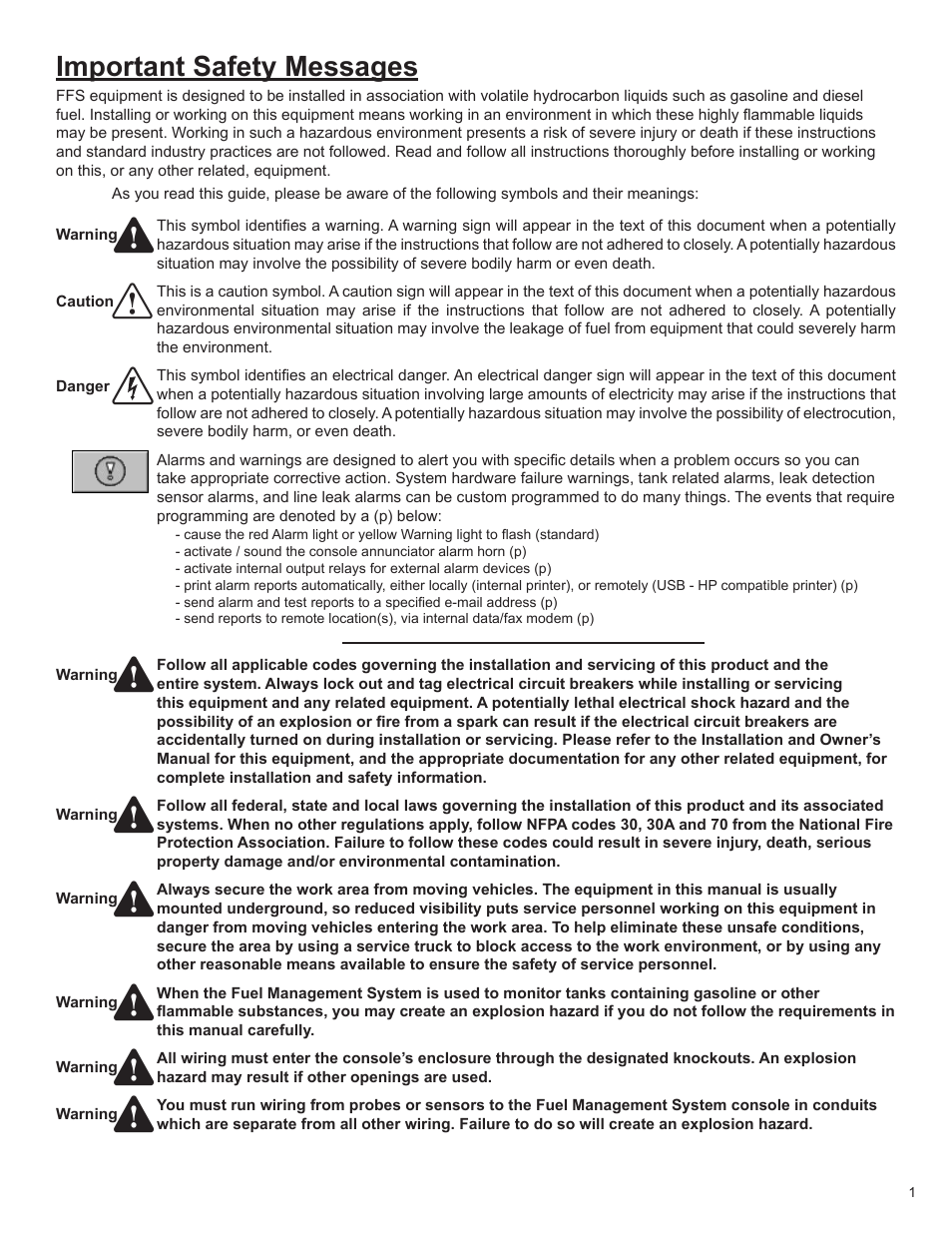 Important safety messages | Franklin Fueling Systems T5 Series Fuel Management System Programming Guide User Manual | Page 5 / 66