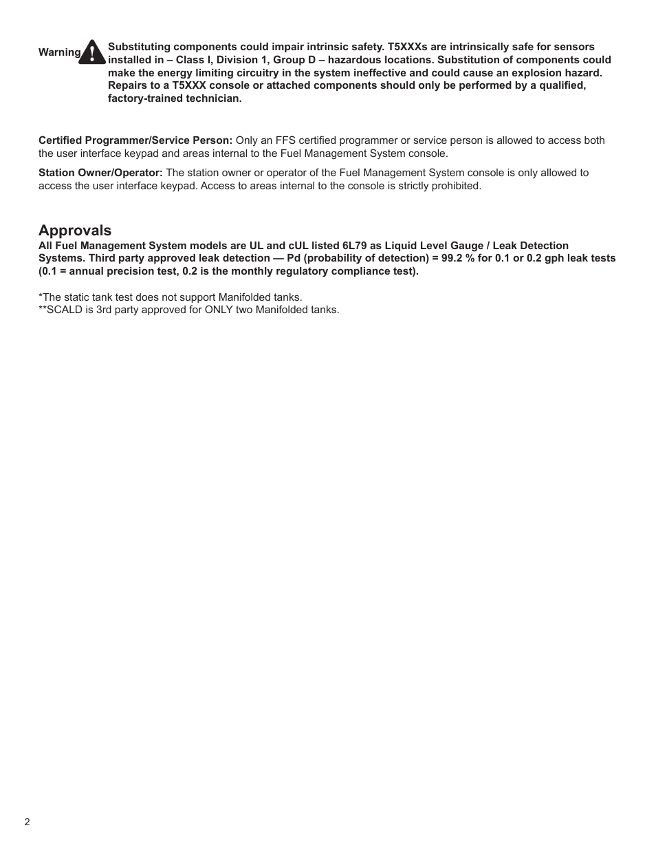 Approvals | Franklin Fueling Systems T5 Series Fuel Management System Programming Guide User Manual | Page 6 / 66