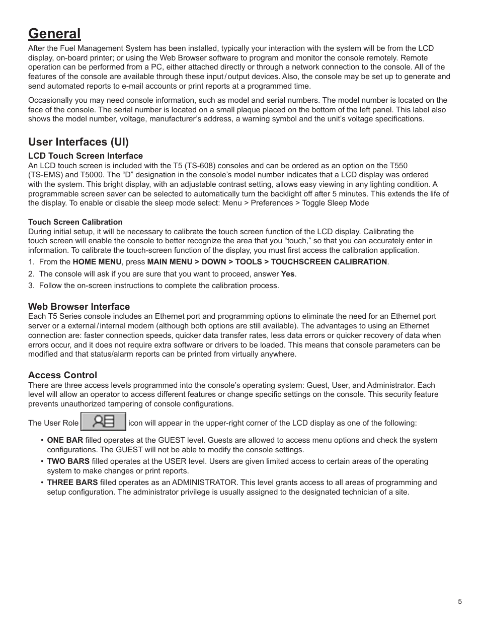 General, User interfaces (ui) | Franklin Fueling Systems T5 Series Fuel Management System Programming Guide User Manual | Page 9 / 66