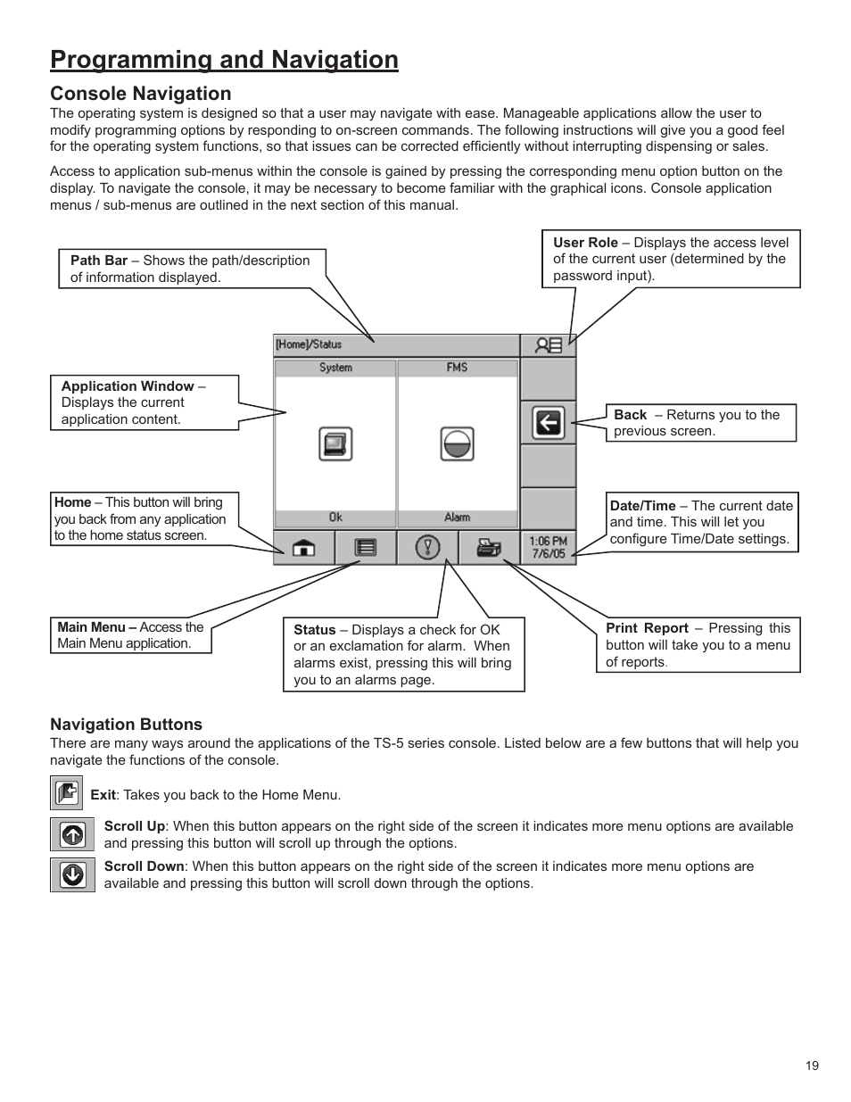 Programming and navigation, Console navigation | Franklin Fueling Systems T5 Tank Sentinel Programming Guide User Manual | Page 23 / 48