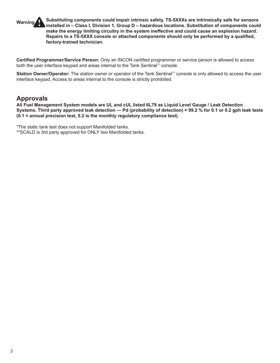 Approvals | Franklin Fueling Systems T5 Tank Sentinel Programming Guide User Manual | Page 6 / 48