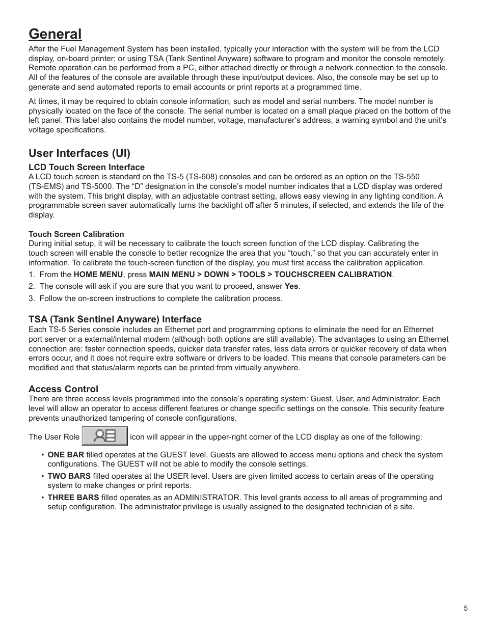 General, User interfaces (ui) | Franklin Fueling Systems T5 Tank Sentinel Programming Guide User Manual | Page 9 / 48