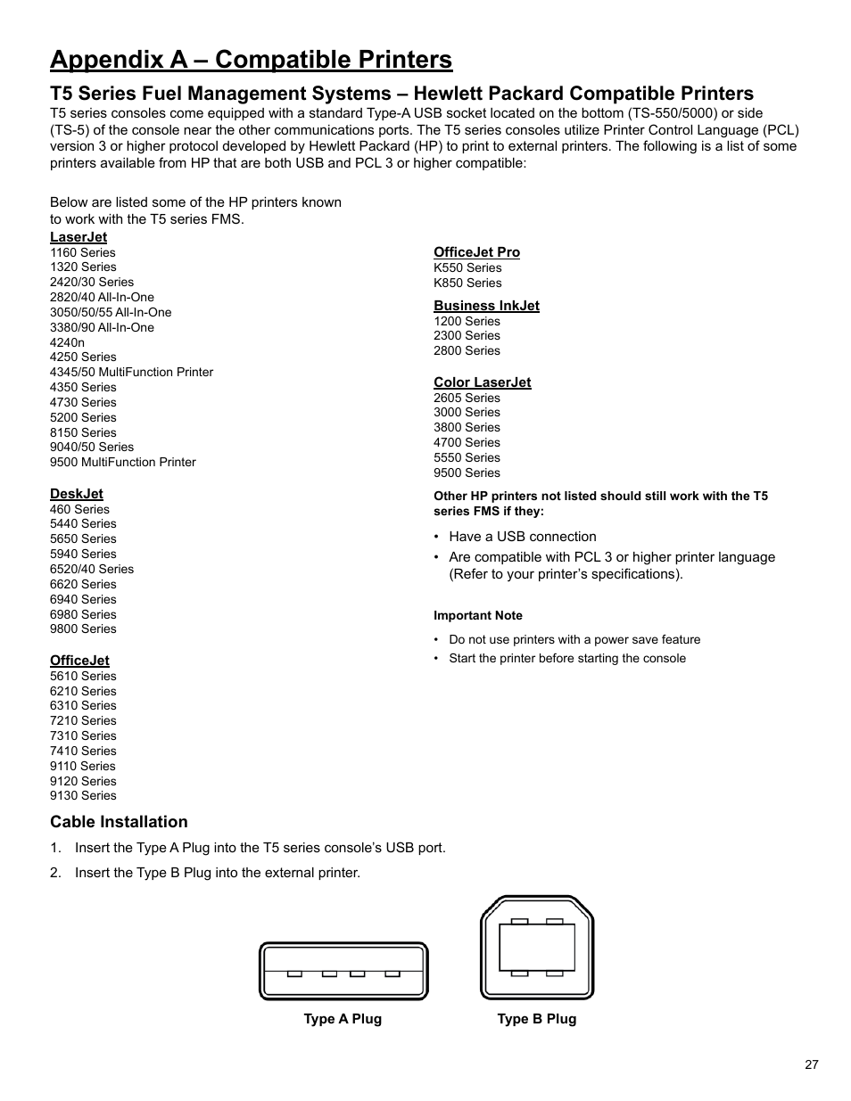 Appendix a – compatible printers | Franklin Fueling Systems T5 Series Fuel Management System Operators Guide User Manual | Page 31 / 48