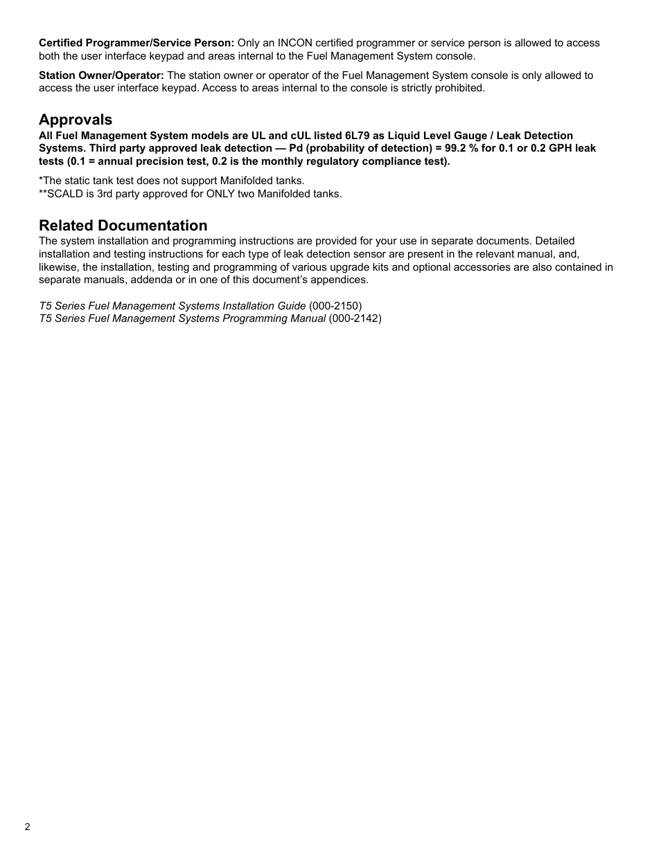 Approvals, Related documentation | Franklin Fueling Systems T5 Series Fuel Management System Operators Guide User Manual | Page 6 / 48