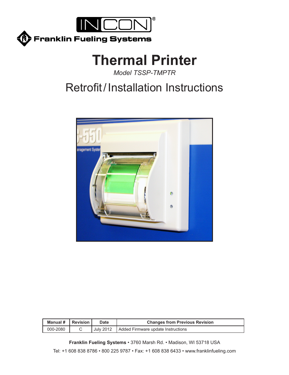 Franklin Fueling Systems TSSP-TMPTR Thermal Printer User Manual | 8 pages